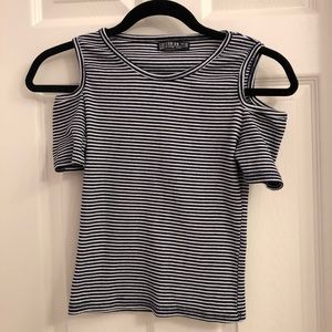 Navy and white cold shoulder top